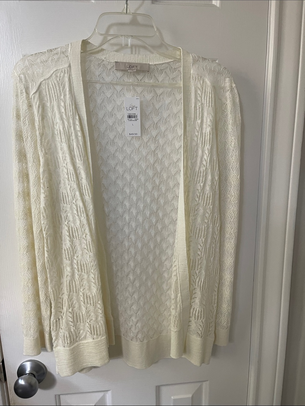 LOFT Ivory Open-Front Lace Knit Cardigan